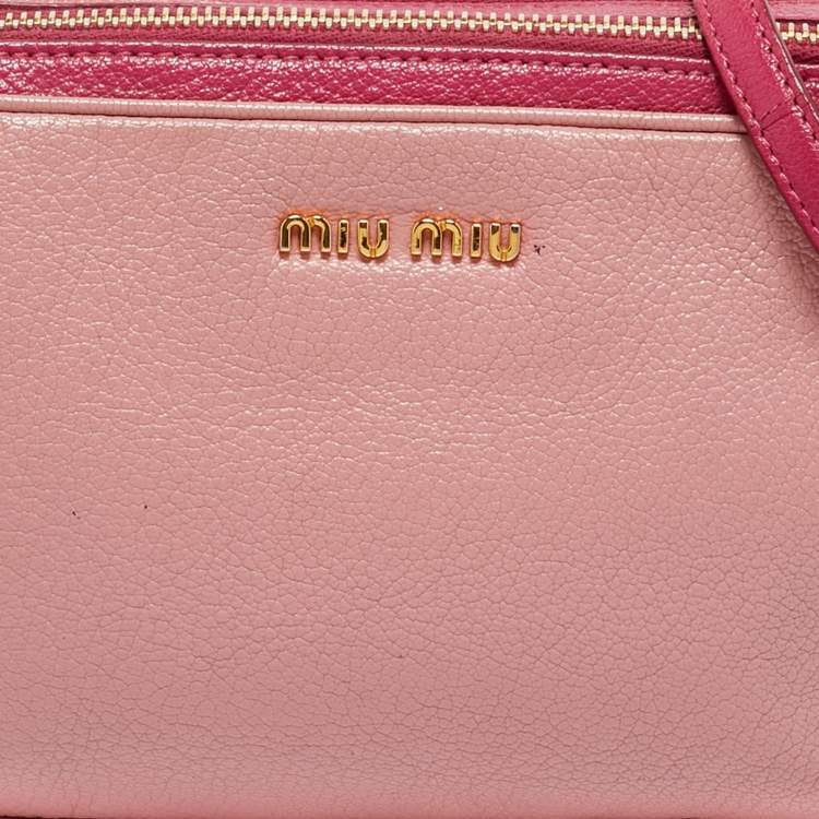 Pre Owned Miu Miu Two Tone Pink Leather Camera Crossbody Bag