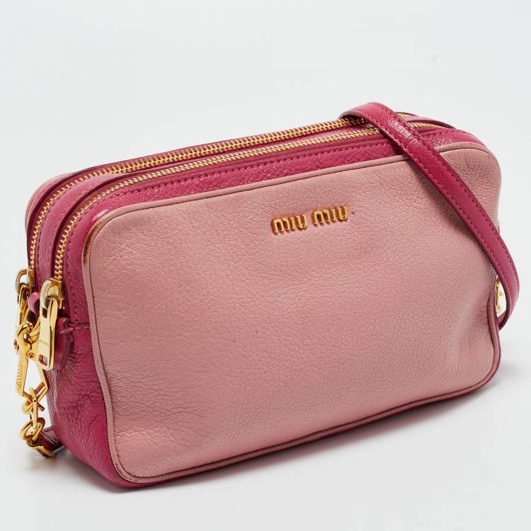 Pre Owned Miu Miu Two Tone Pink Leather Camera Crossbody Bag