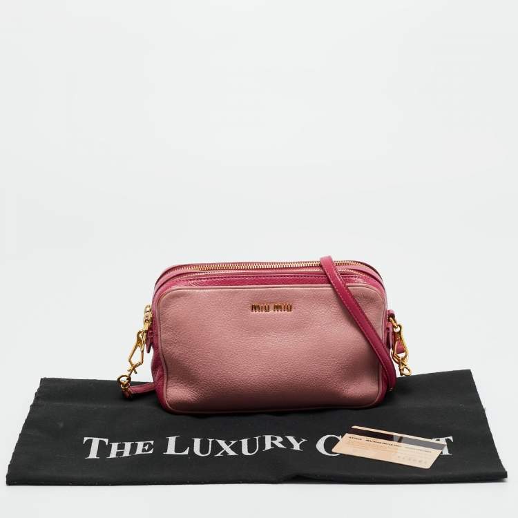 Pre Owned Miu Miu Two Tone Pink Leather Camera Crossbody Bag