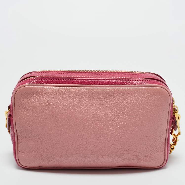Pre Owned Miu Miu Two Tone Pink Leather Camera Crossbody Bag