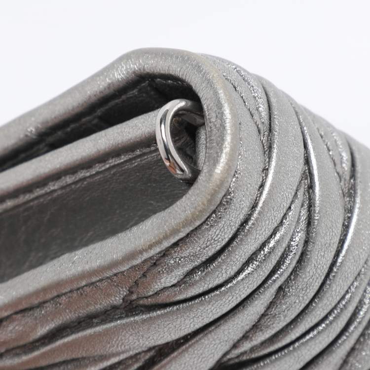 Pre Owned Miu Miu Silver Matelasse Leather Wallet on Chain
