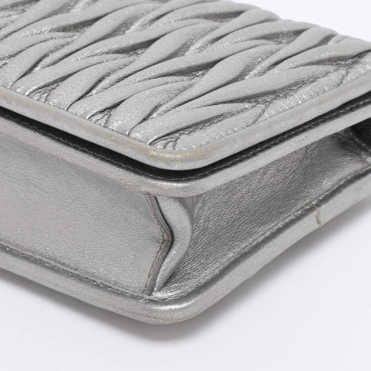 Pre Owned Miu Miu Silver Matelasse Leather Wallet on Chain