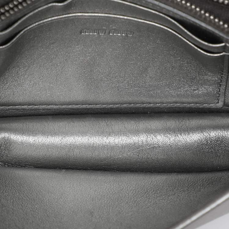 Pre Owned Miu Miu Silver Matelasse Leather Wallet on Chain