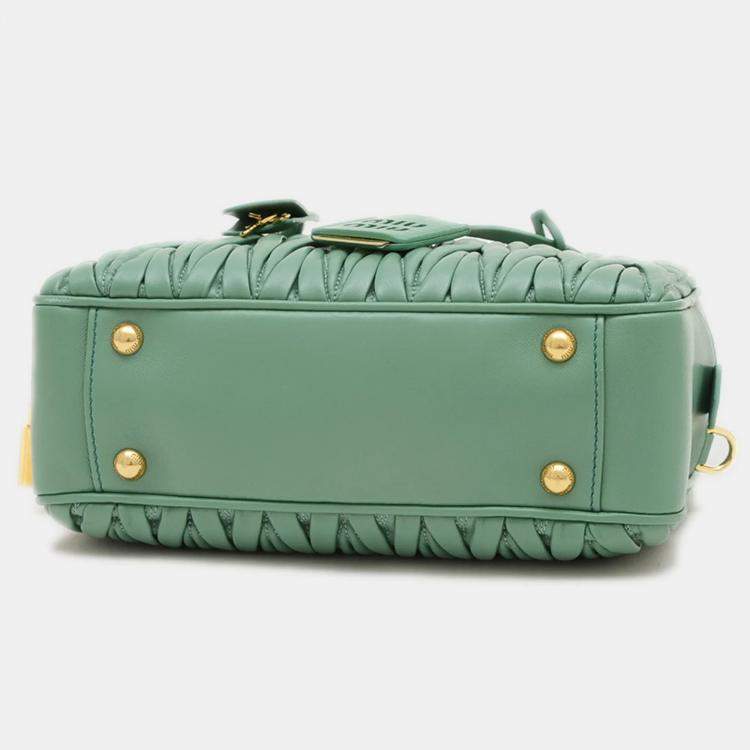 Pre Owned Miu Miu Arcadi Matelasse Hand Shoulder Bag Leather Salvia Green