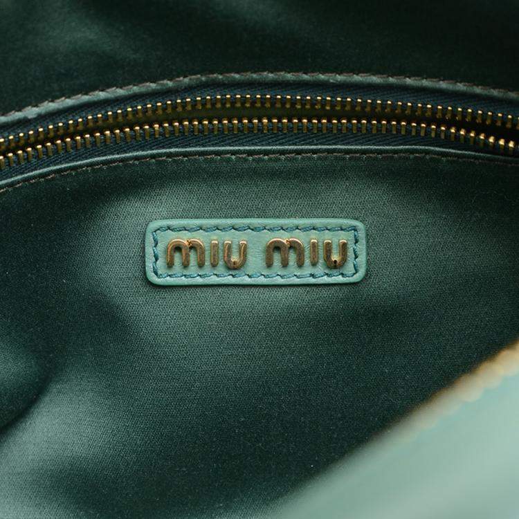 Pre Owned Miu Miu Arcadi Matelasse Hand Shoulder Bag Leather Salvia Green