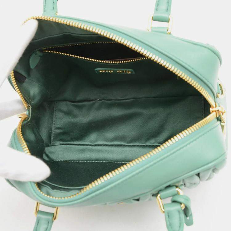 Pre Owned Miu Miu Arcadi Matelasse Hand Shoulder Bag Leather Salvia Green