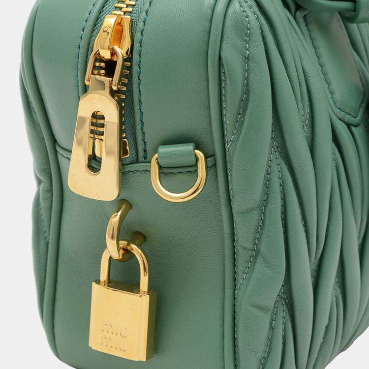 Pre Owned Miu Miu Arcadi Matelasse Hand Shoulder Bag Leather Salvia Green