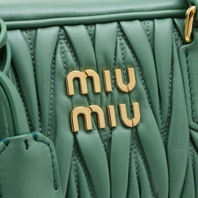 Pre Owned Miu Miu Arcadi Matelasse Hand Shoulder Bag Leather Salvia Green