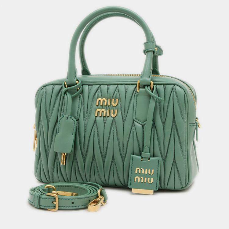 Pre Owned Miu Miu Arcadi Matelasse Hand Shoulder Bag Leather Salvia Green