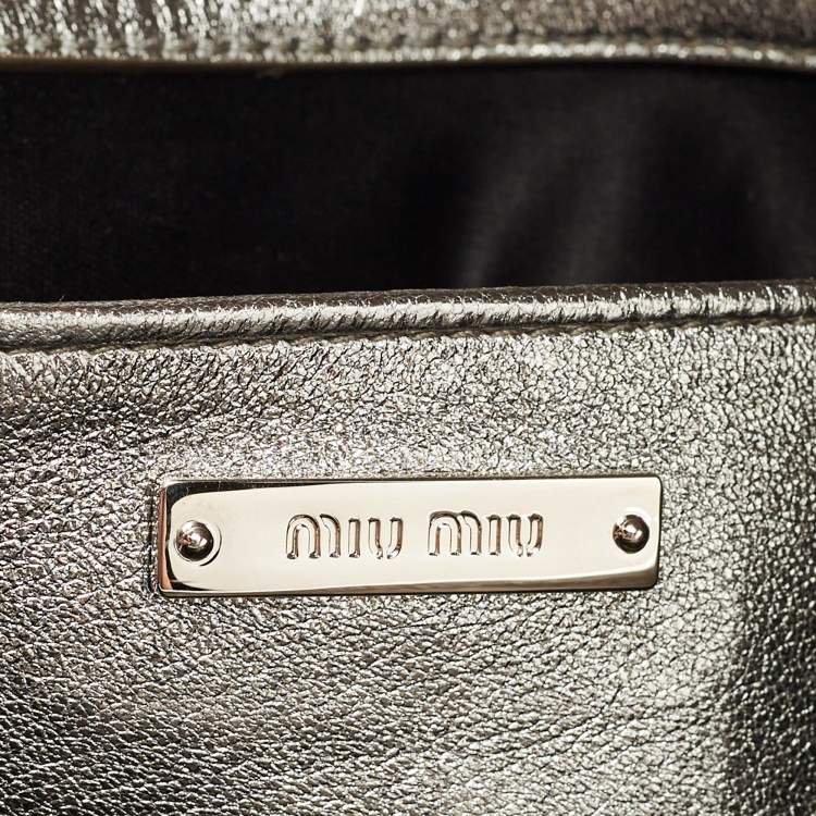 Pre Owned Miu Miu Silver Matelasse Leather Crystal Flap Shoulder Bag