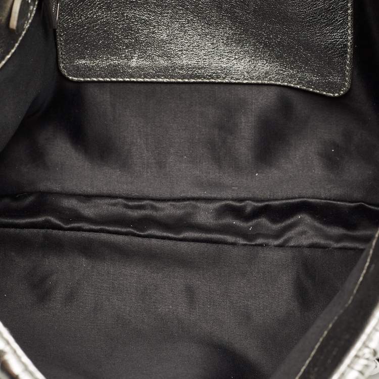 Pre Owned Miu Miu Silver Matelasse Leather Crystal Flap Shoulder Bag