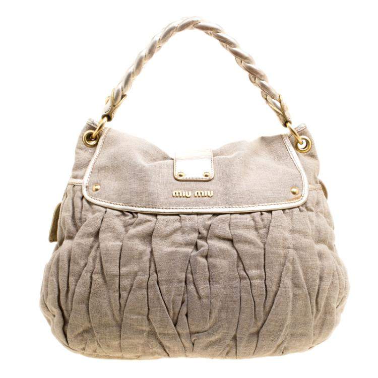 Pre Owned Miu Miu Beige Canvas Coffer Hobo
