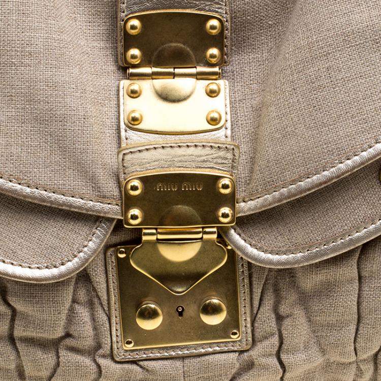 Pre Owned Miu Miu Beige Canvas Coffer Hobo