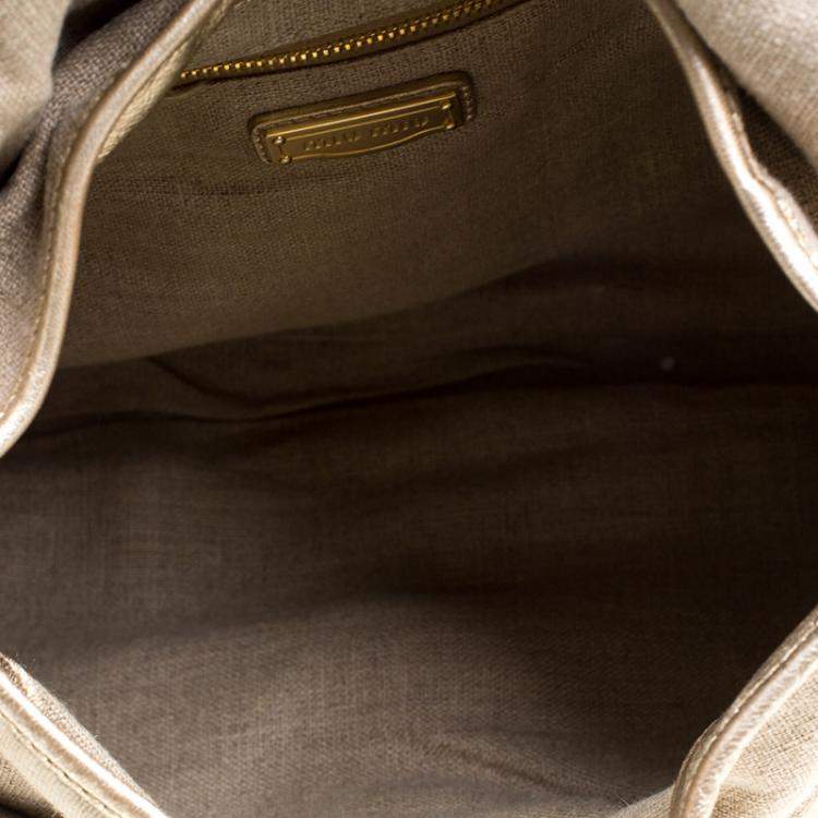 Pre Owned Miu Miu Beige Canvas Coffer Hobo