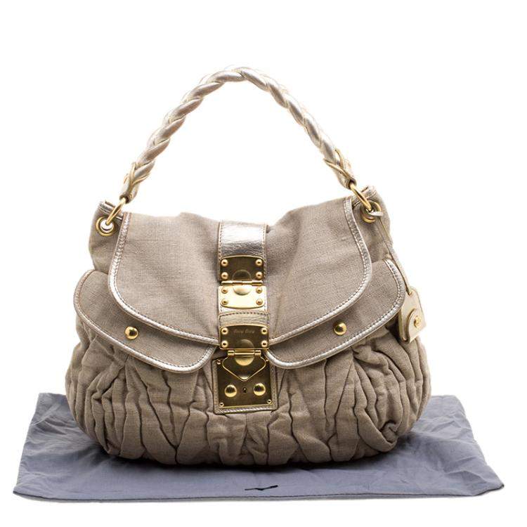 Pre Owned Miu Miu Beige Canvas Coffer Hobo