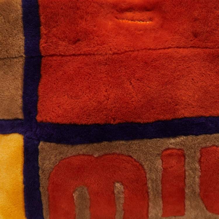 Pre Owned Miu Miu Multicolor Shearling Fur and Suede Logo Colorblock Tote
