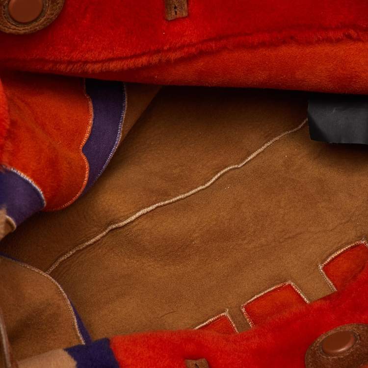 Pre Owned Miu Miu Multicolor Shearling Fur and Suede Logo Colorblock Tote