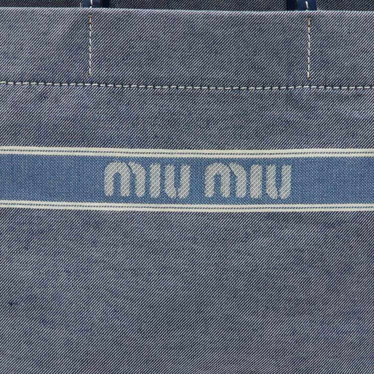 Pre Owned Miu Miu Blue Denim and Leather Logo Shopper Tote