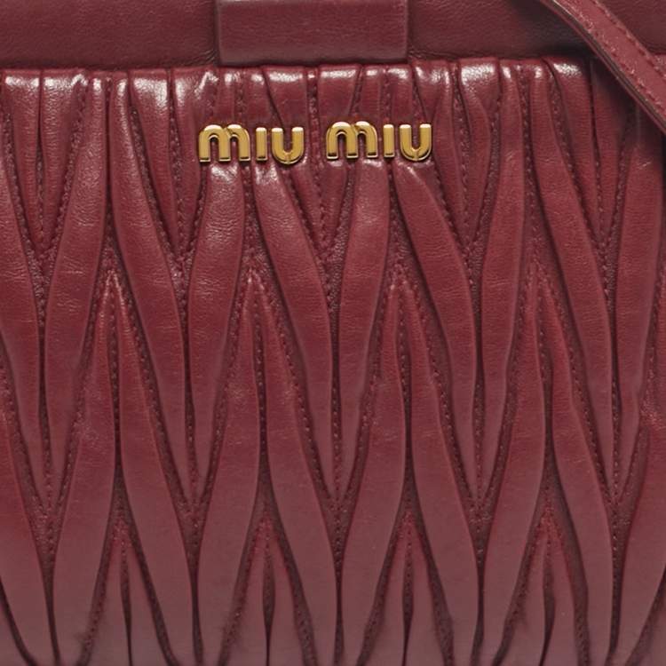 Pre Owned Miu Miu Red Matelasse Leather Frame Crossbody Bag