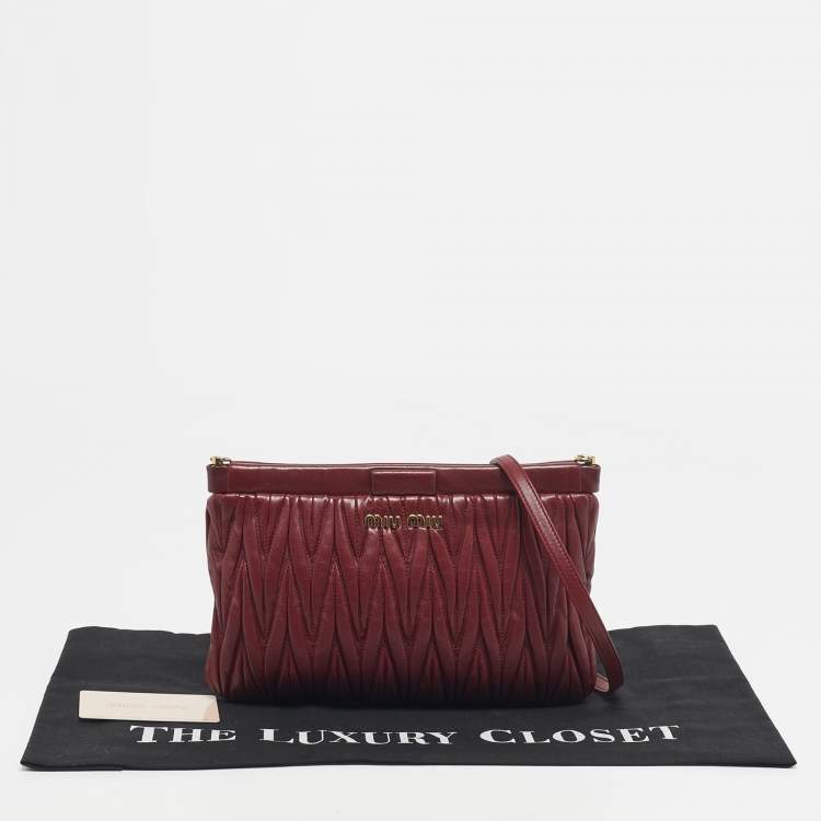 Pre Owned Miu Miu Red Matelasse Leather Frame Crossbody Bag