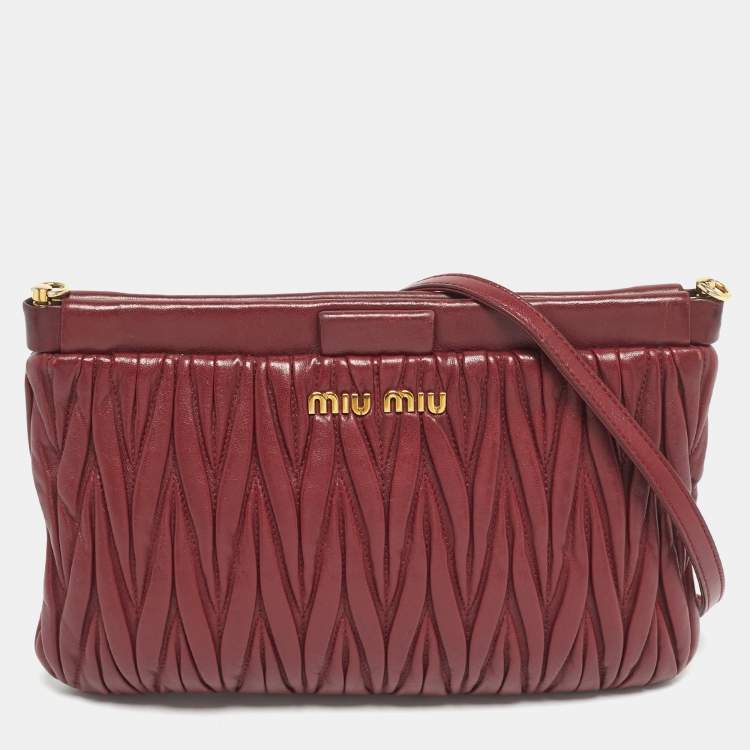 Pre Owned Miu Miu Red Matelasse Leather Frame Crossbody Bag