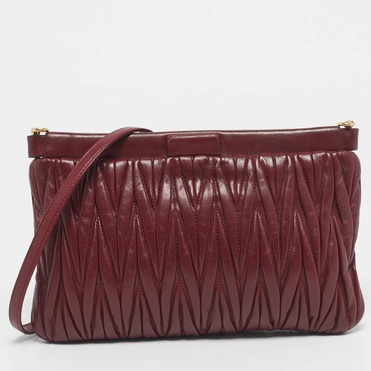 Pre Owned Miu Miu Red Matelasse Leather Frame Crossbody Bag