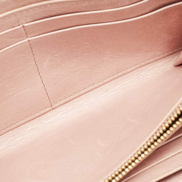 Pre Owned Miu Miu Beige Quilted Leather Zip Continental Wallet