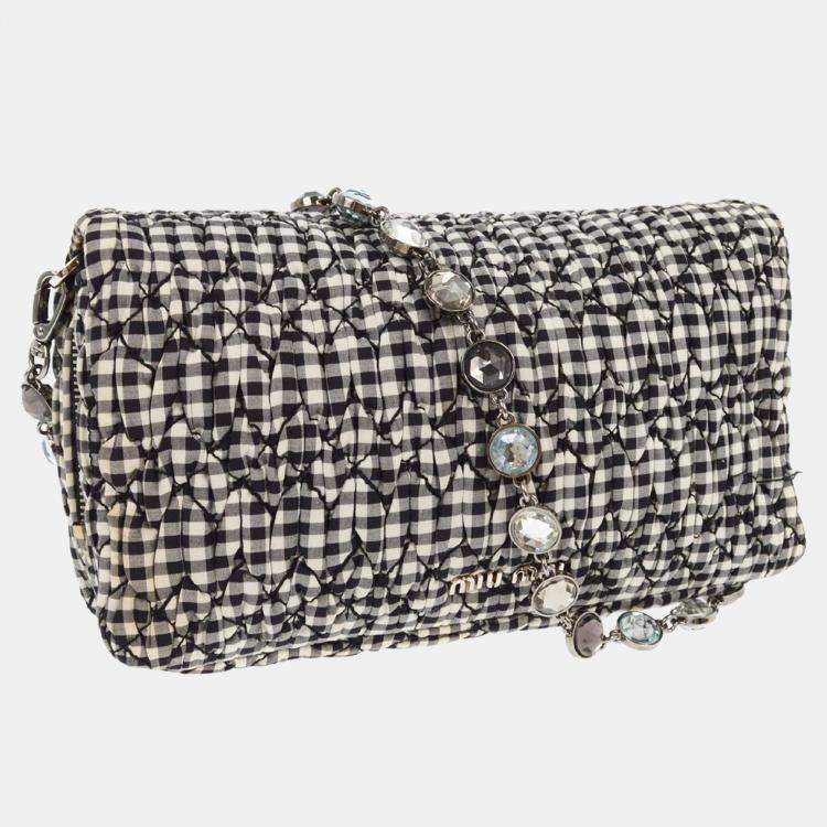 Pre Owned Miu Miu Black White Matelasse Bijou Chain Shoulder Bag