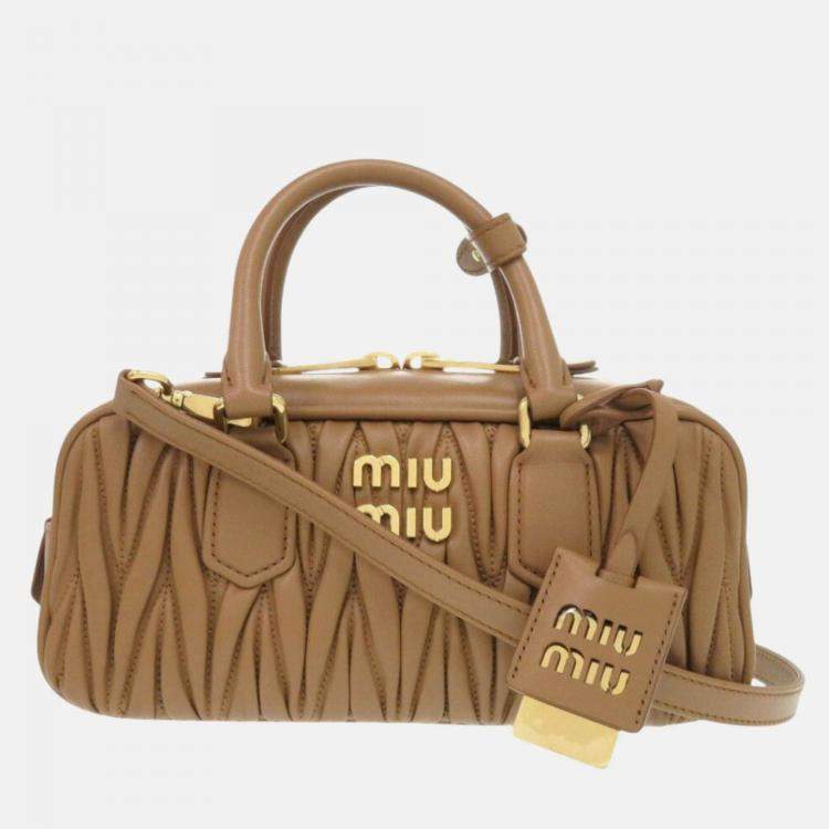Pre Owned Miu Miu Arcadi Matelasse Leather Camel 2-Way Handbag Brown