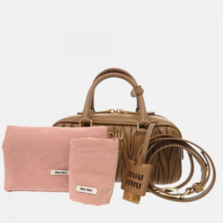 Pre Owned Miu Miu Arcadi Matelasse Leather Camel 2-Way Handbag Brown