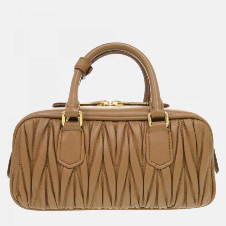 Pre Owned Miu Miu Arcadi Matelasse Leather Camel 2-Way Handbag Brown