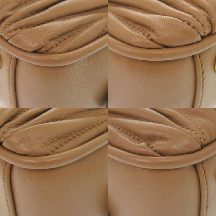 Pre Owned Miu Miu Arcadi Matelasse Leather Camel 2-Way Handbag Brown