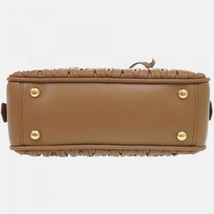 Pre Owned Miu Miu Arcadi Matelasse Leather Camel 2-Way Handbag Brown
