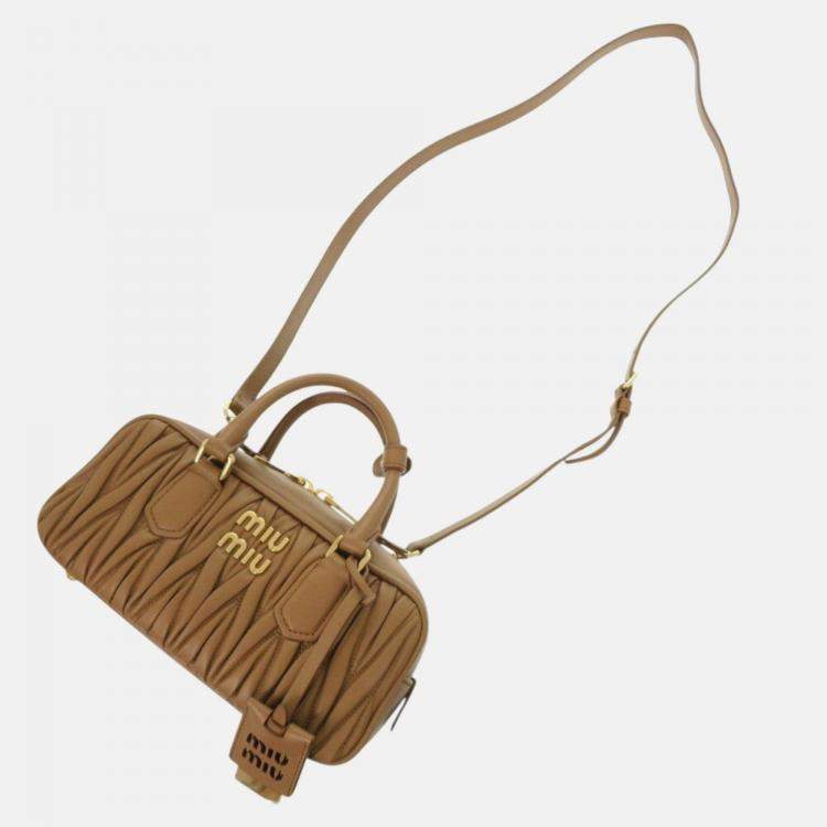 Pre Owned Miu Miu Arcadi Matelasse Leather Camel 2-Way Handbag Brown