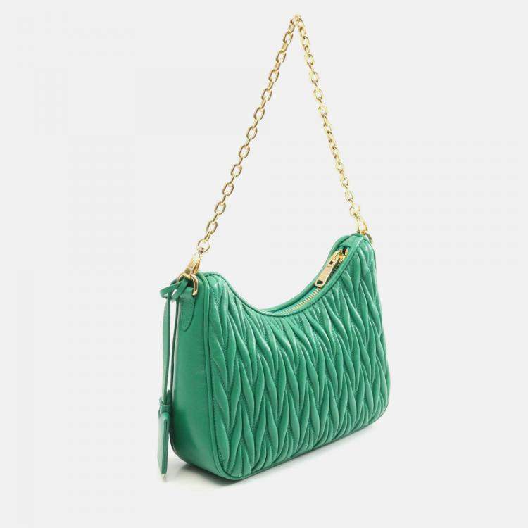 Pre Owned Miu Miu Miu Matelasse Shoulder Bag Leather Green