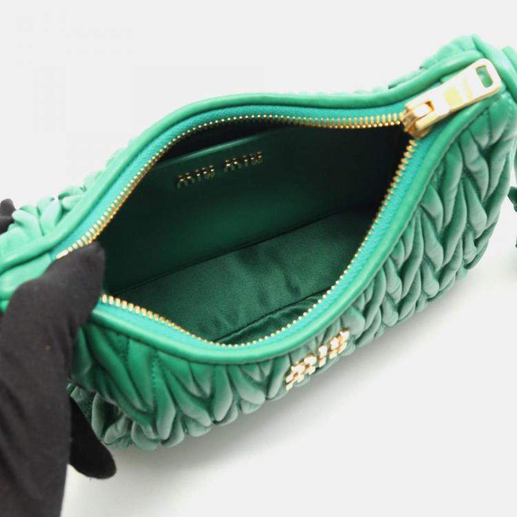 Pre Owned Miu Miu Miu Matelasse Shoulder Bag Leather Green