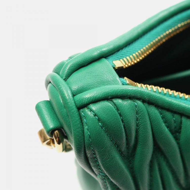 Pre Owned Miu Miu Miu Matelasse Shoulder Bag Leather Green