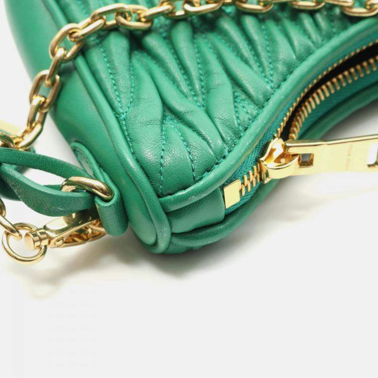 Pre Owned Miu Miu Miu Matelasse Shoulder Bag Leather Green
