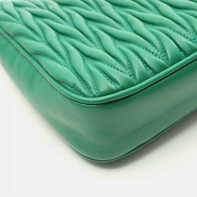 Pre Owned Miu Miu Miu Matelasse Shoulder Bag Leather Green