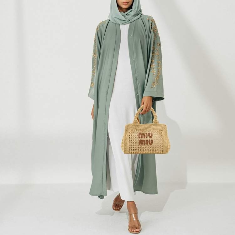 Pre Owned Miu Miu Beige/Brown Woven Raffia Tote
