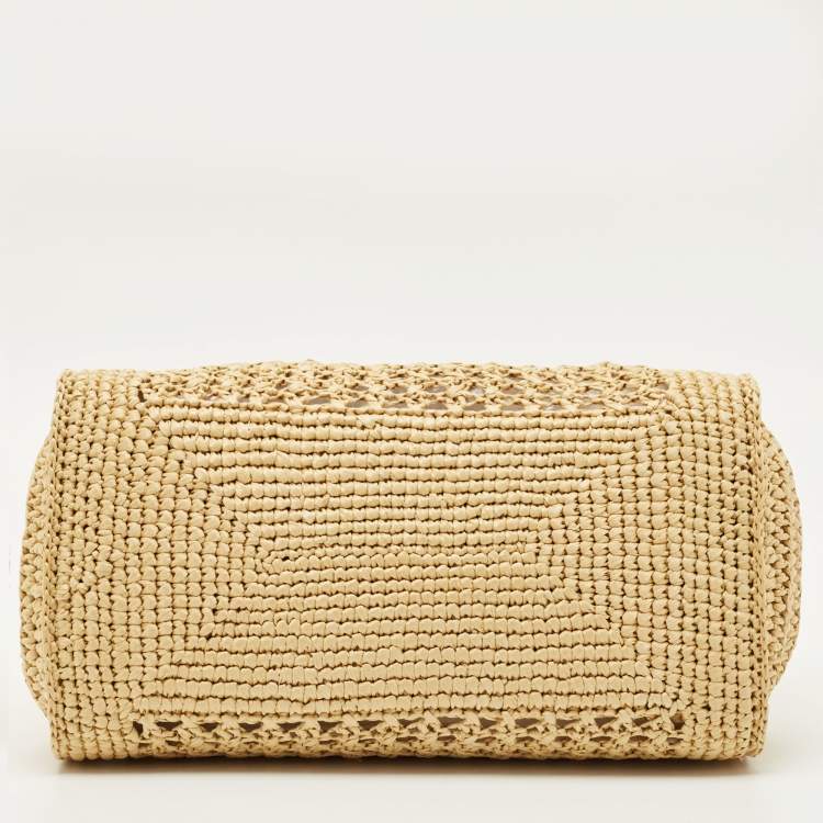 Pre Owned Miu Miu Beige/Brown Woven Raffia Tote