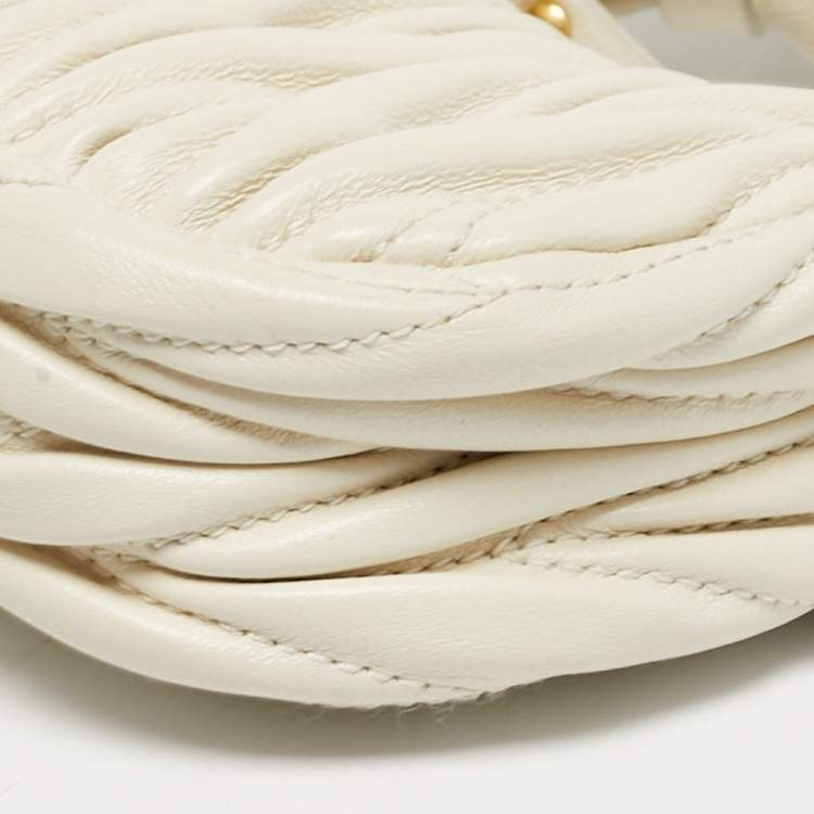 Pre Owned Miu Miu White Matelassé Leather Micro Wander Hobo