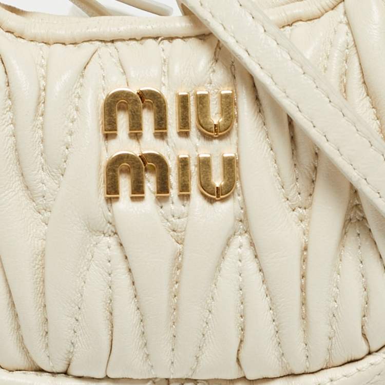 Pre Owned Miu Miu White Matelassé Leather Micro Wander Hobo
