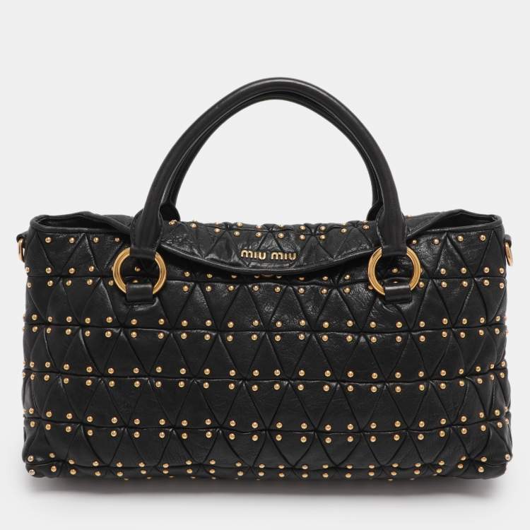 Pre Owned Miu Miu Black Leather Embellished Tote