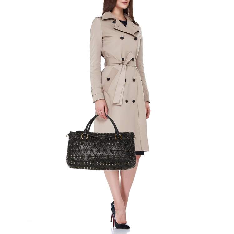 Pre Owned Miu Miu Black Leather Embellished Tote