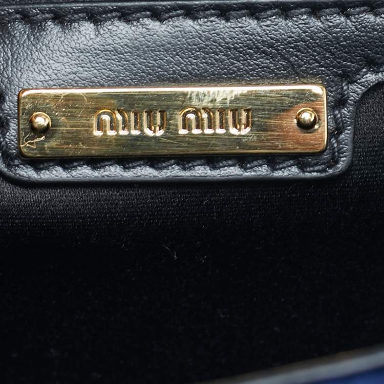 Pre Owned Miu Miu Navy Blue/Black Velvet and Leather Crystal Embellished Buckle Flap Bag