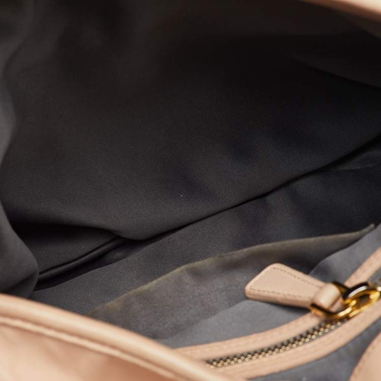 Pre Owned Miu Miu Light Beige Matelasse Lux Leather Small Coffer Hobo