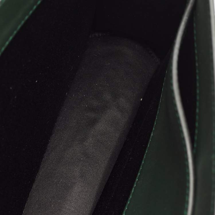 Pre Owned Miu Miu Dark Green Croc Embossed Leather Crystals Embellished Buckle Flap Top Handle Bag