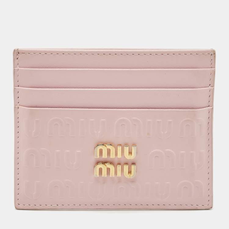 Pre Owned Miu Miu Pink Monogram Embossed Leather Logo Card Holder