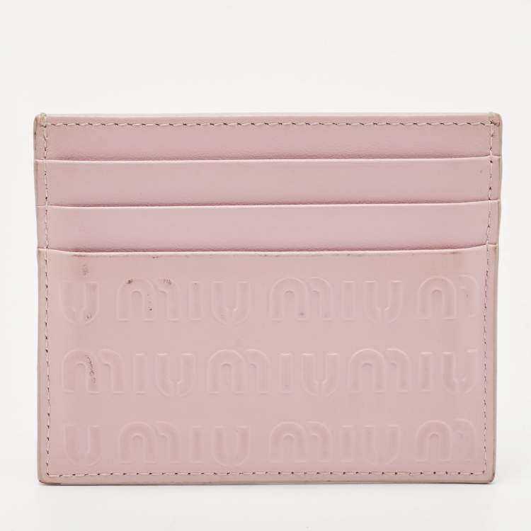 Pre Owned Miu Miu Pink Monogram Embossed Leather Logo Card Holder